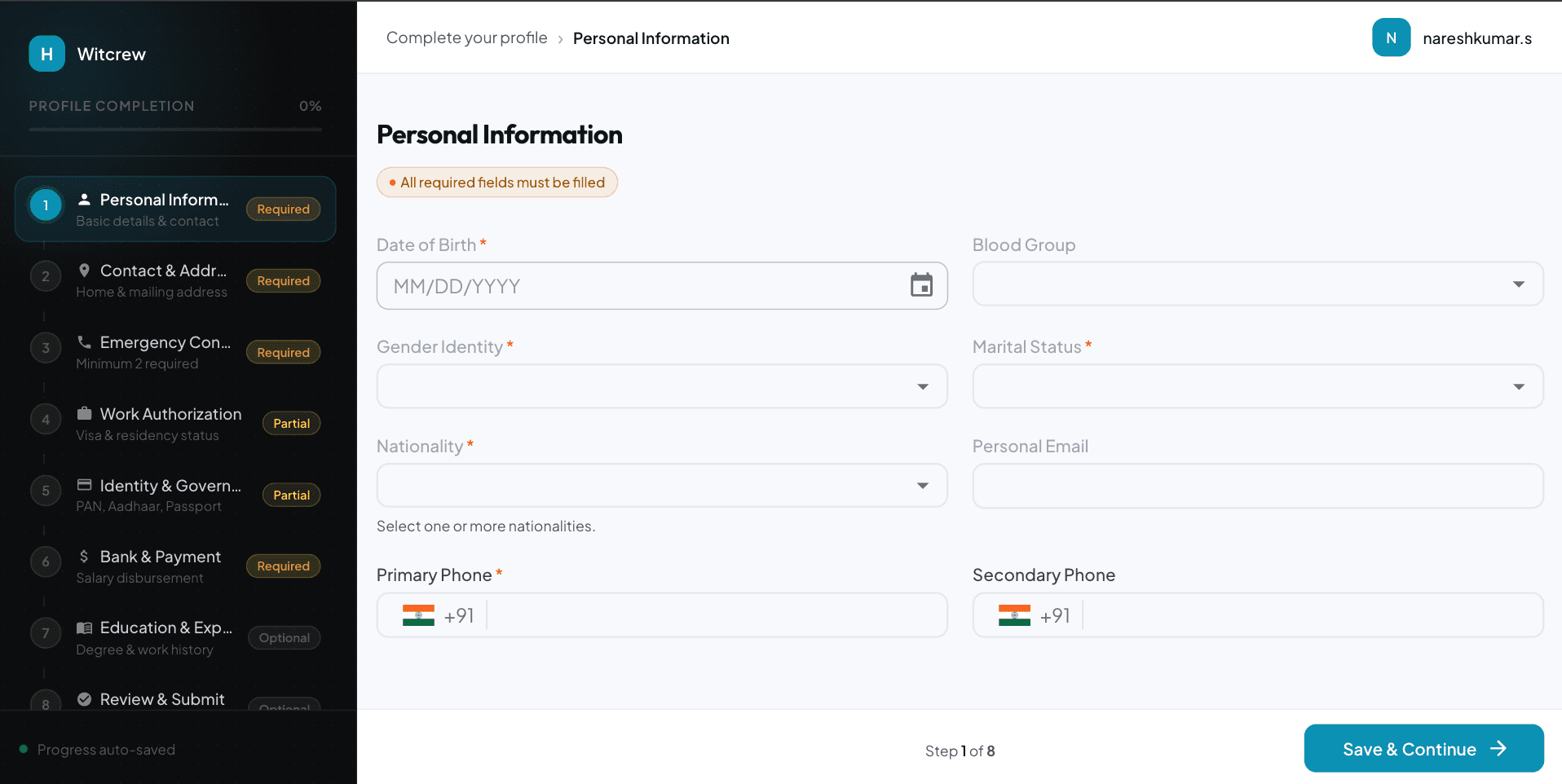 Onboarding product screenshot